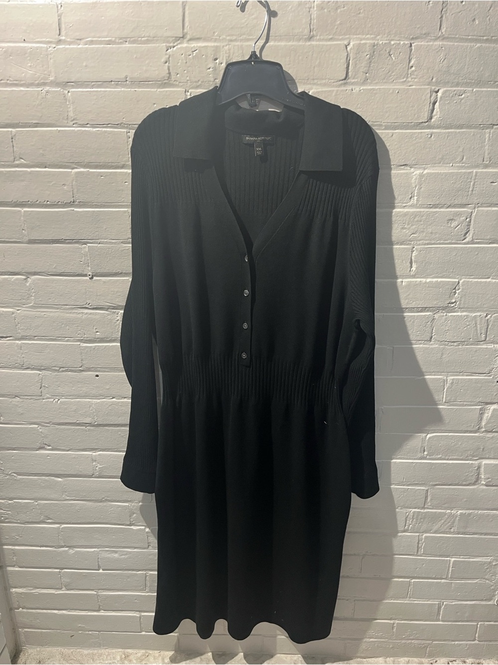 Banana Republic Black Long-Sleeve Button-Front Collared Dress